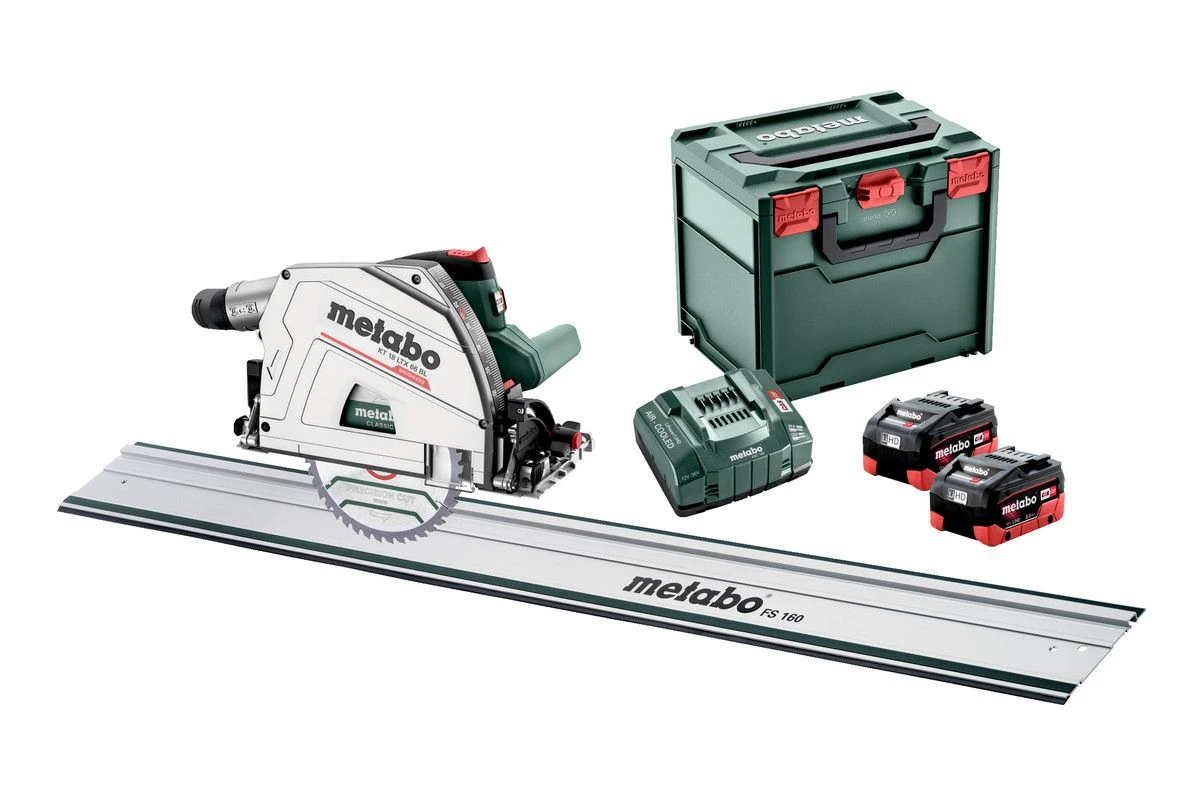 Metabo KT 18 LTX 66 BL 18V Li-ion Accu Invalcirkelzaag Set (2x 8.0Ah Accu) Incl. Geleiderail In MetaBox - 165 X 20mm - Koolborstelloos - 691172810
