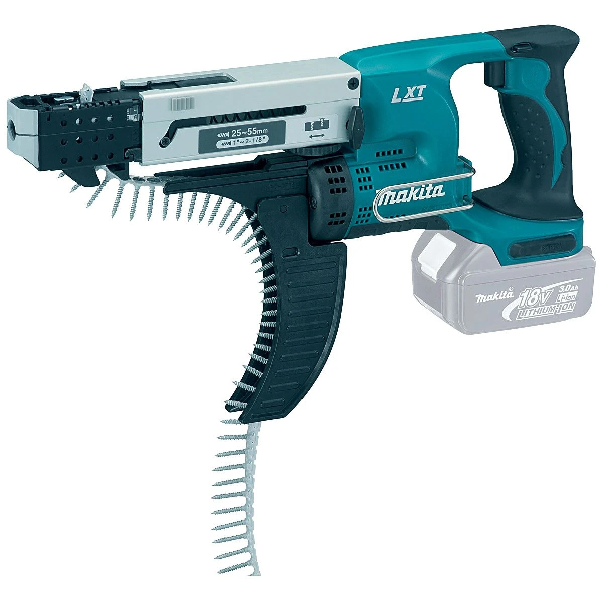 Makita DFR550Y1J 18V Li-Ion Accu Schroefautomaat / Bandschroefmachine Body + (1x 1.5Ah Accu) In Mbox - 25-55mm - Afbeelding 2