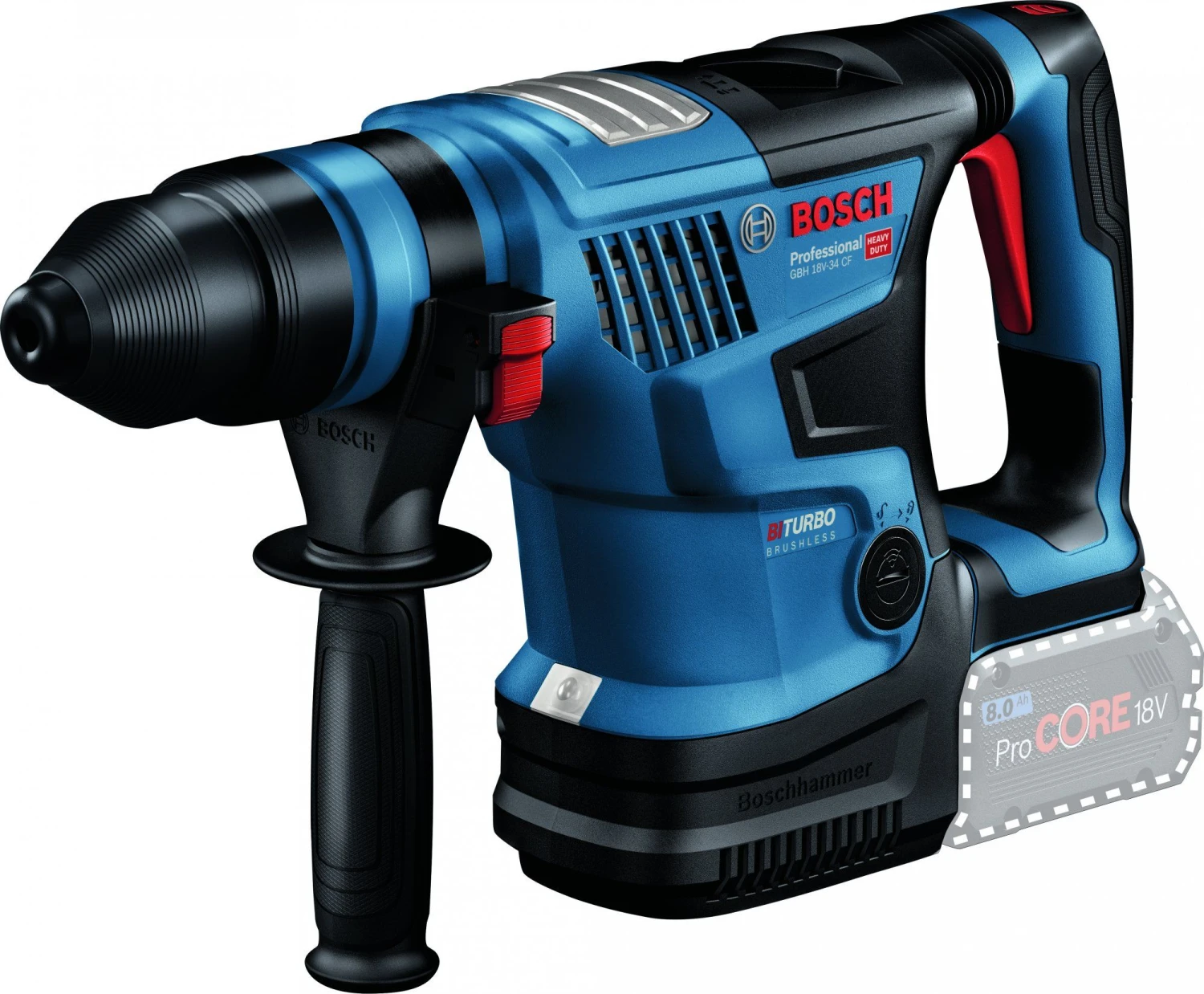 Bosch GBH 18V-34 CF 18V Li-ion Accu BiTurbo Boorhamer Set - 2x ProCORE 18V 8,0 Ah - Koolborstelloos - 0611914002 - Afbeelding 2